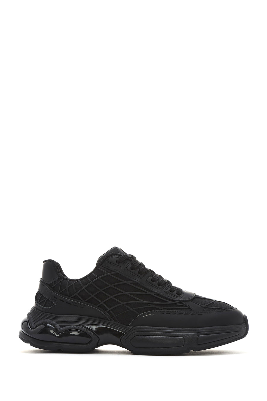 Men's Black Lace-Up Thick-Sole Fabric Sneakers 25SFD69416F | Derimod