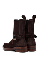 Woman Brown Zippered Suede Leather Boat | Derimod