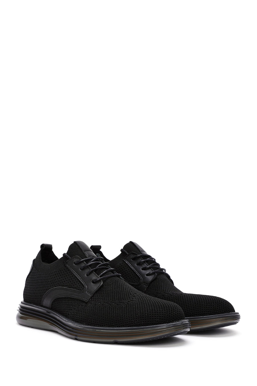 Men's Black Thick Sole Nubuck Detailed Lace Up Fabric Sneaker