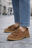Women's Tan Tassel Suede Leather Loafer | Derimod