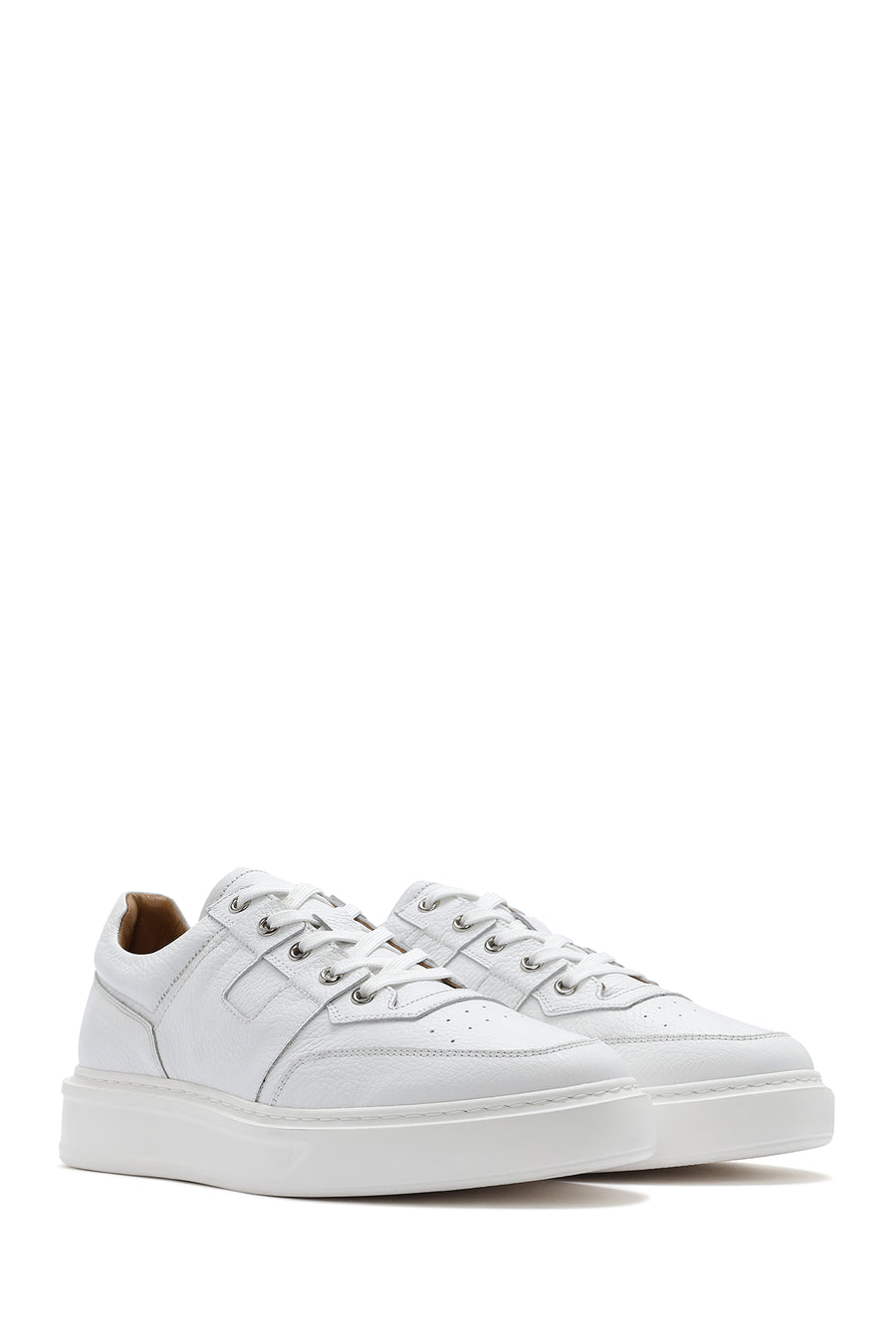 Male White Lace-Up Leather Sneaker