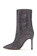 Women's Anthracite Stone Thin Heeled Leather Boots | Derimod