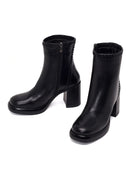 Woman Black Zip Closure Thick-Heeled Leather Boots | Derimod