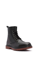 Men's Black Zippered Lace-Up Leather Combat Boots | Derimod