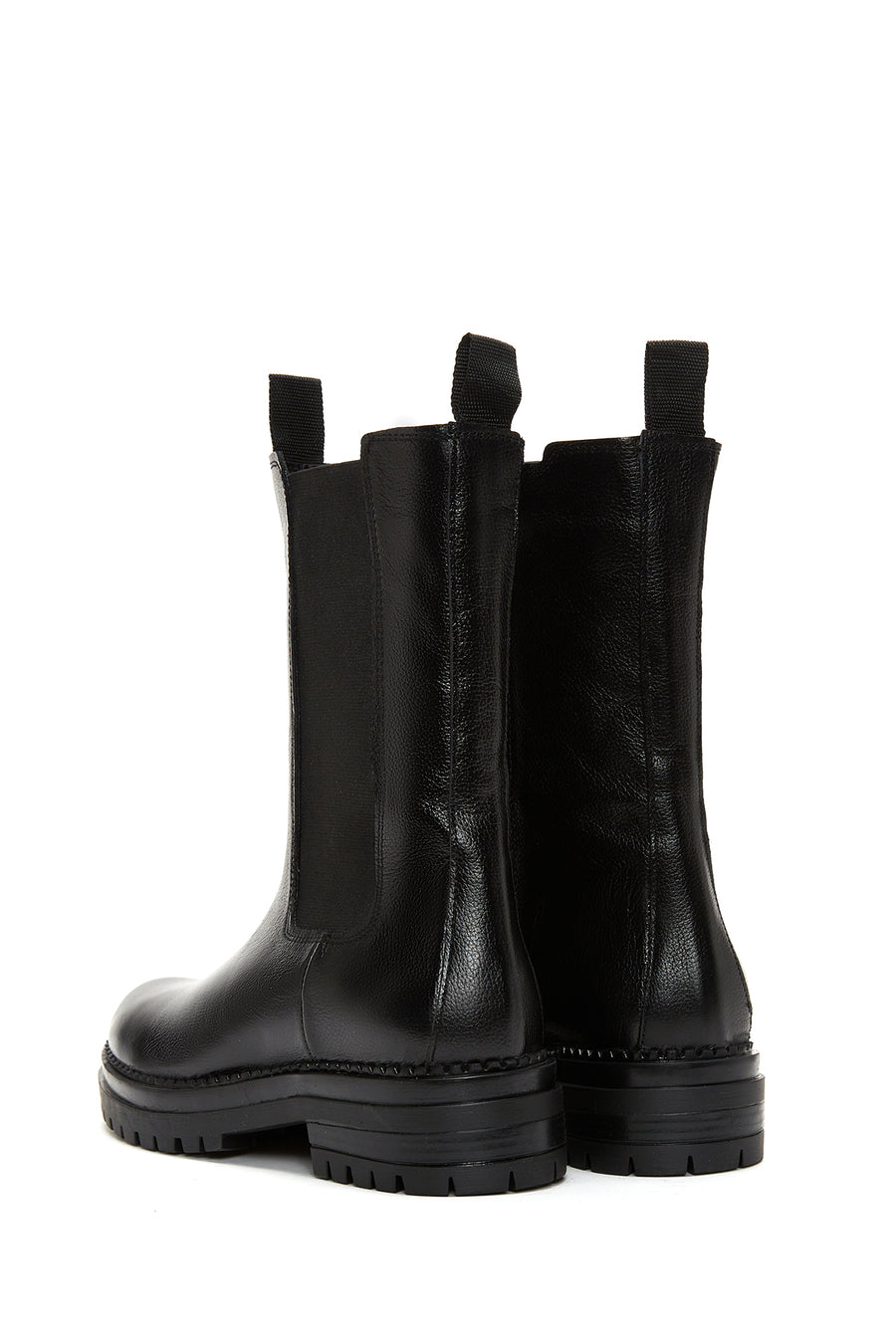 Women's Black Leather Zippered Flat Boots