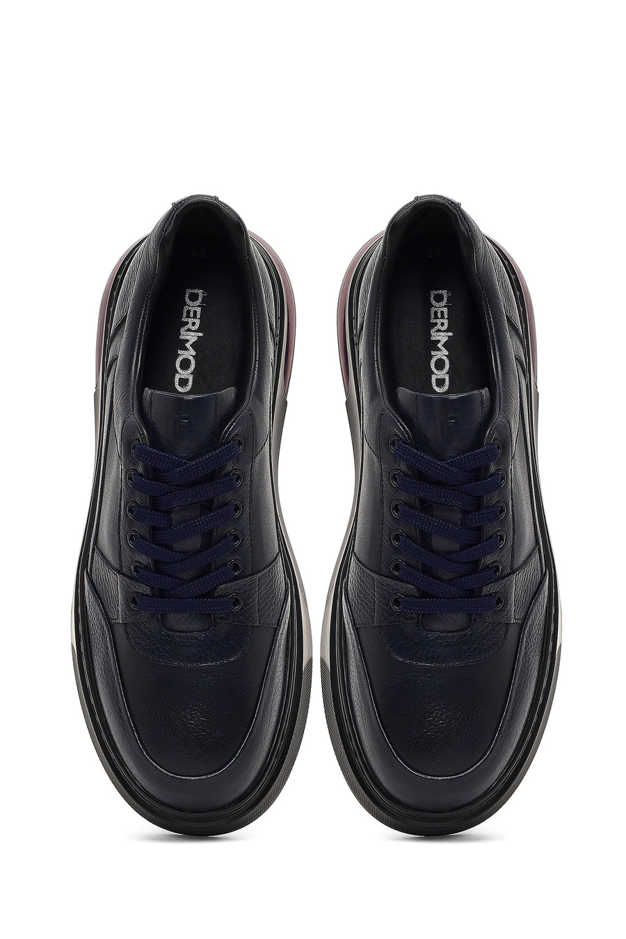 Men's Navy Blue Lace-Up Thick Sole Leather Sneaker