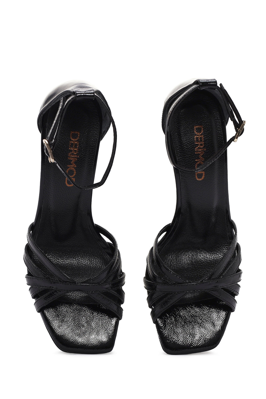 Women's Black Ankle Strap Thin Heeled Leather Sandals
