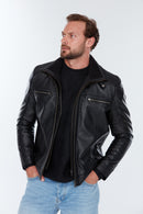 Antonıo Men's Black Double Collar Leather Jacket | Derimod