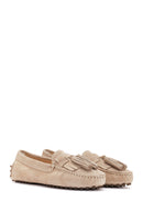 Women's Beige Tassel Detailed Suede Leather Loafer | Derimod