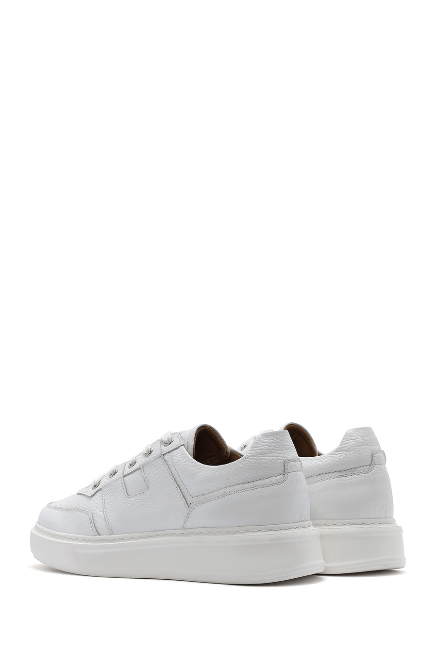 Men's White Lace-up Leather Sneaker