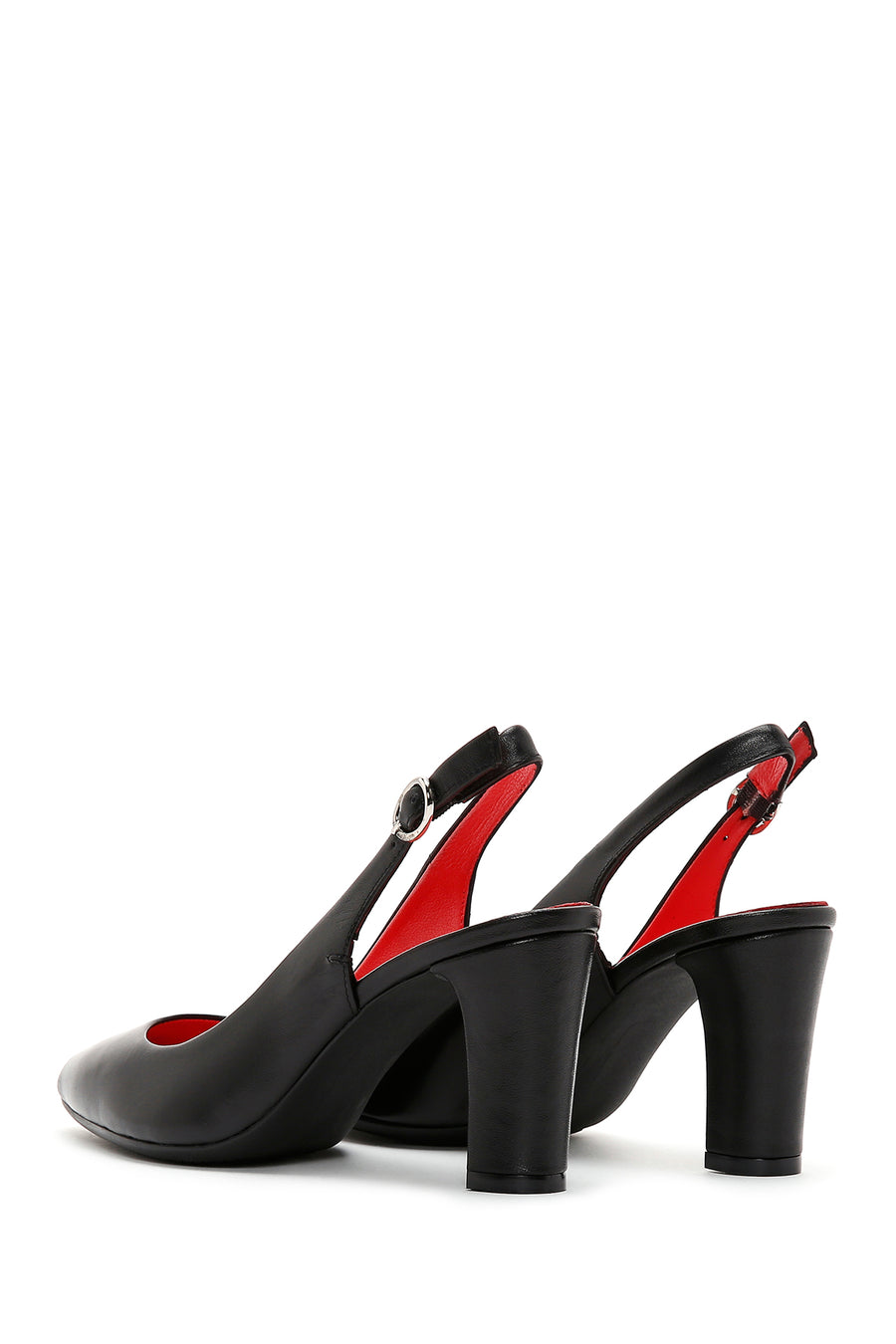 Derimod Gritti Women's Black Slingback Thick Heeled Leather Shoes
