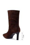 Woman Brown Thin Heeled Printed Suede Boots | Derimod