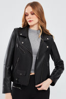 Egoist Women's Black Biker Leather Jacket | Derimod