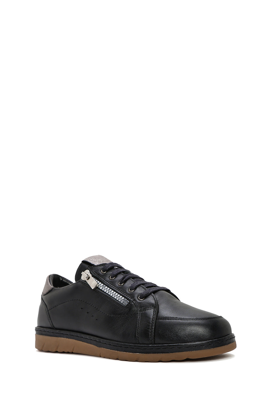 Women's Black Lace-Up Leather Sneaker