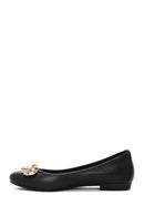 Women's Black Leather Buckled Ballerinas | Derimod