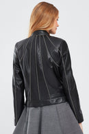 Julia Women's Black Short Leather Jacket | Derimod