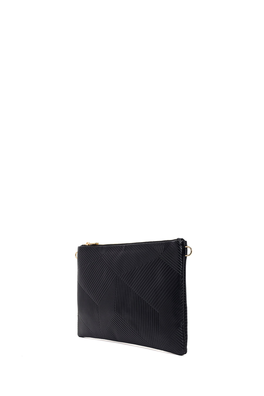 Woman Black Chain-Strap Patterned Clutch Bag