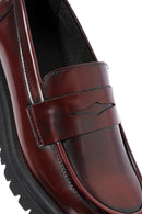 Women's Burgundy Thick-Soled Leather Masculine Loafer | Derimod