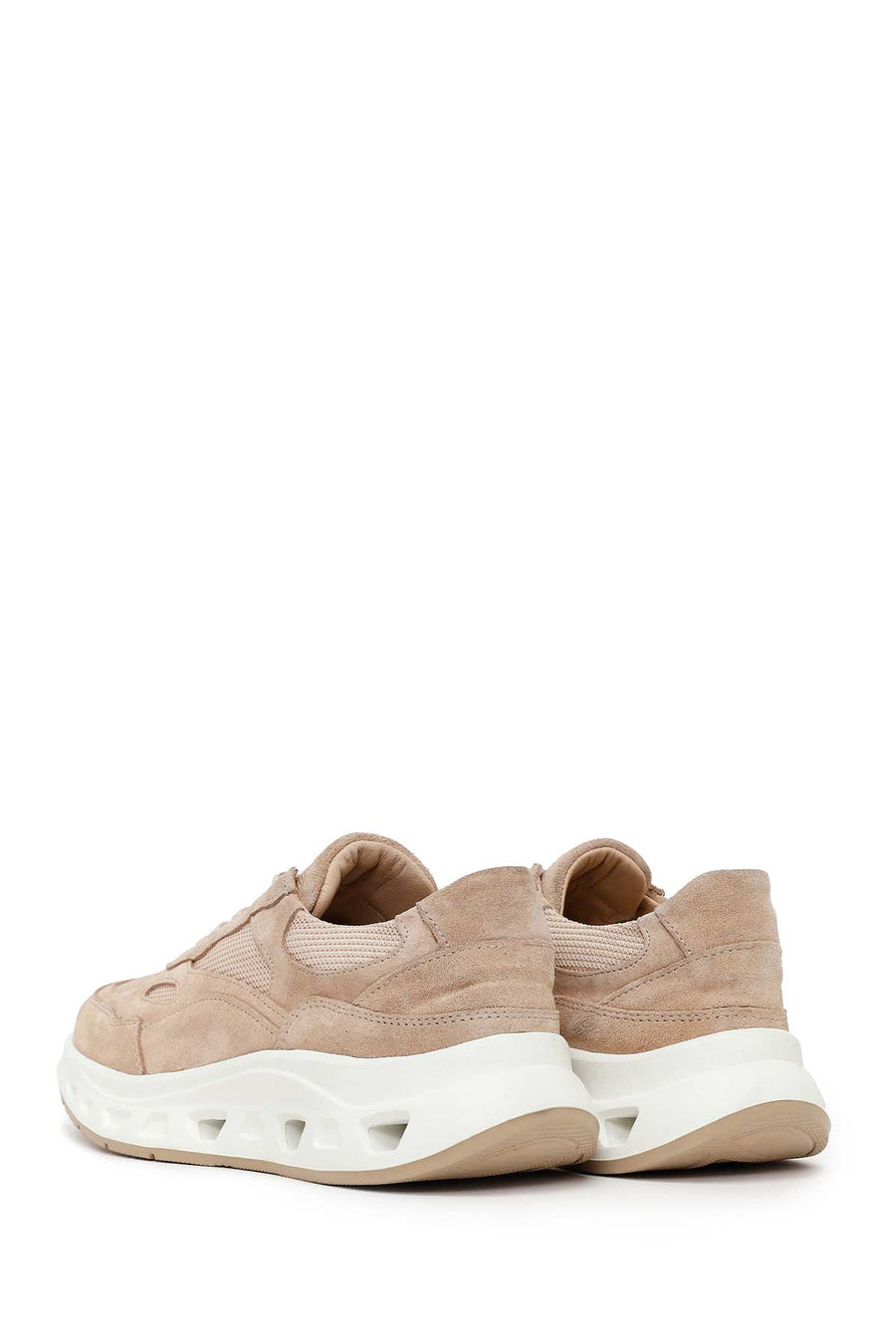 Woman Beige Lace-Up Thick-Soled Suede Leather Sneaker
