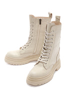 Women's Beige Leather Thick Soled Boots | Derimod