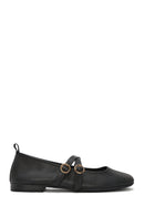 Women's Black Buckle Leather Ballerinas | Derimod