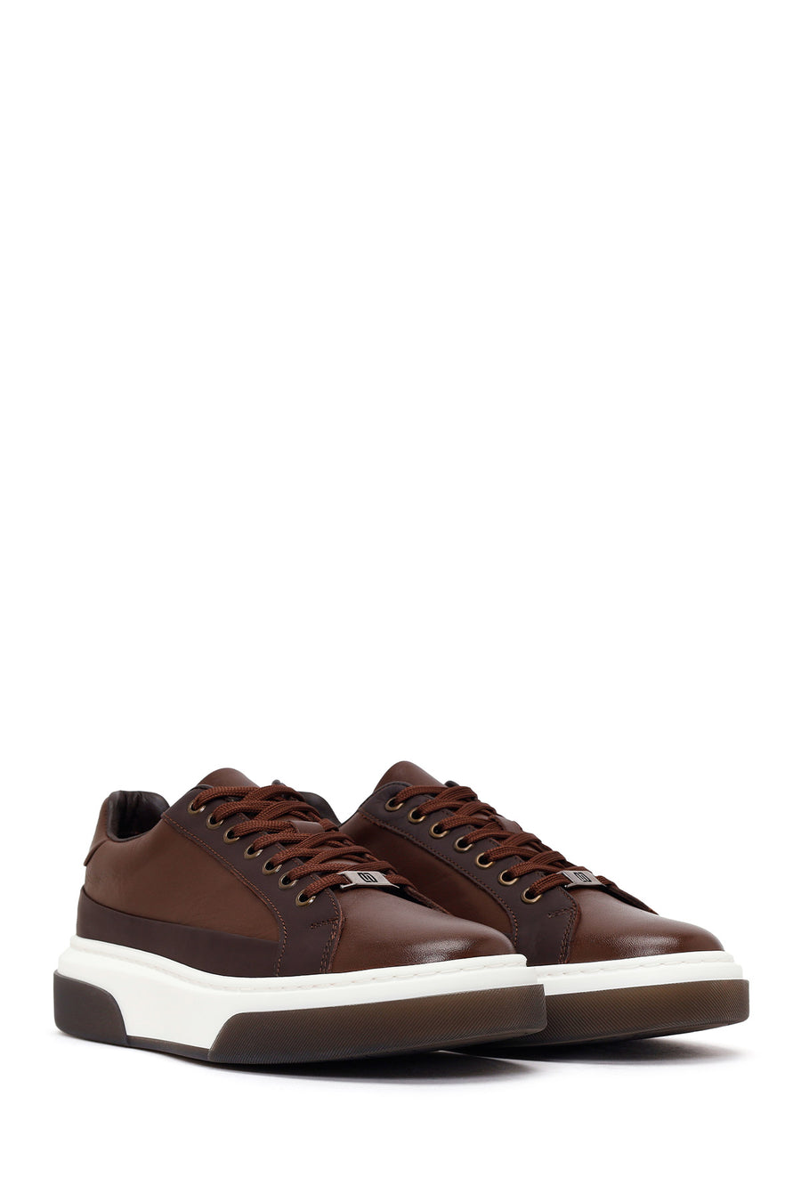 Male Brown Lace-Up Thick-Soled Leather Sneaker