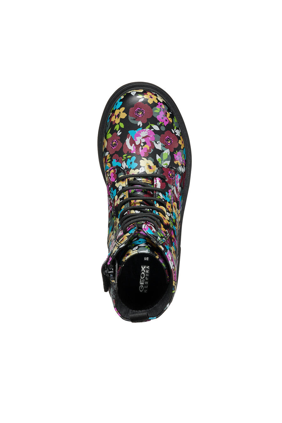 Geox Girls Black Eclair Laced Patterned Combat Boots