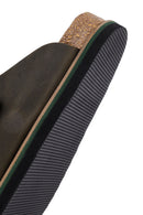 Men's Khaki Double Buckle Nubuck Leather Slippers | Derimod