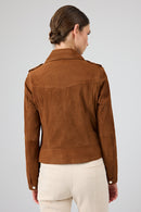 Layla Women's Brown Biker Suede Leather Jacket | Derimod