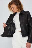 Olympia Women's Black Short Leather Jacket | Derimod