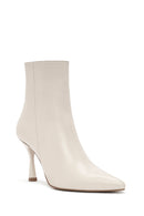 Women's Cream Zippered Thin Heel Leather Boots | Derimod