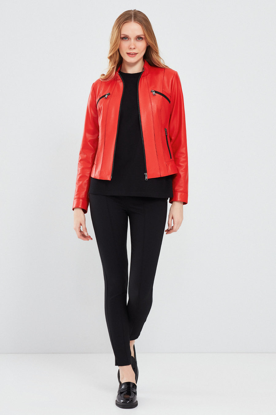Linda Women's Red Short Leather Jacket