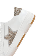 Women's White Lace-Up Chunky Sole Rhinestone Leather Sneaker | Derimod