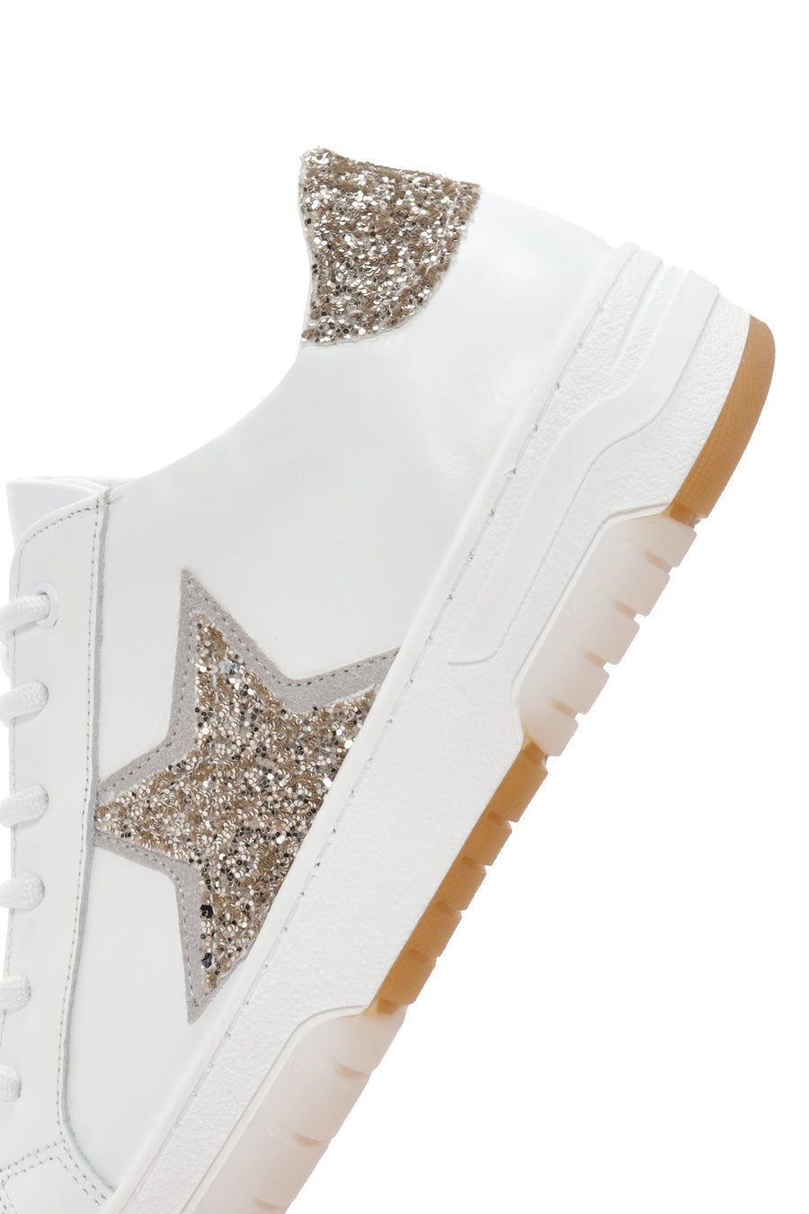 Woman White Lace-Up Embellished Leather Sneaker