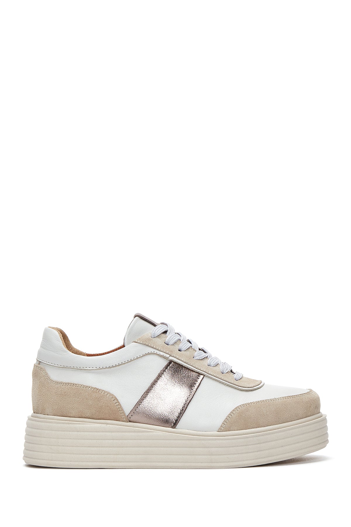 Women's Beige Leather Thick Soled Sneaker 22WFD371014 | Derimod