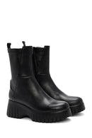 Woman Black Thick-Soled Zip Closure Leather Boots | Derimod