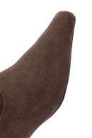 Women's Brown Thin Low Heel Suede Leather Boots | Derimod