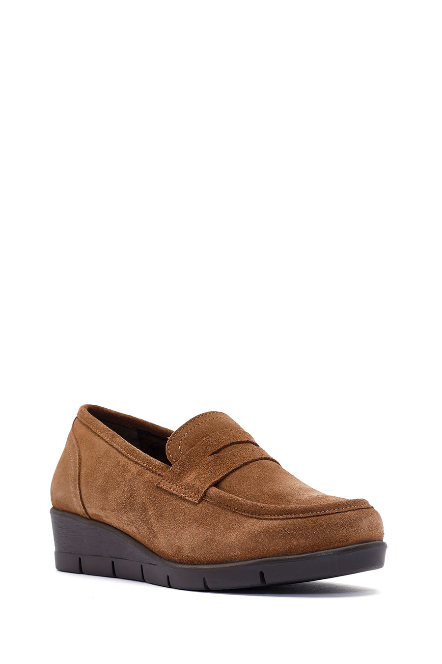 Kadın Taba Dolgu Topuklu Süet Deri Comfort Loafer