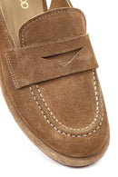 Women's Beige Backless Suede Leather Loafer | Derimod