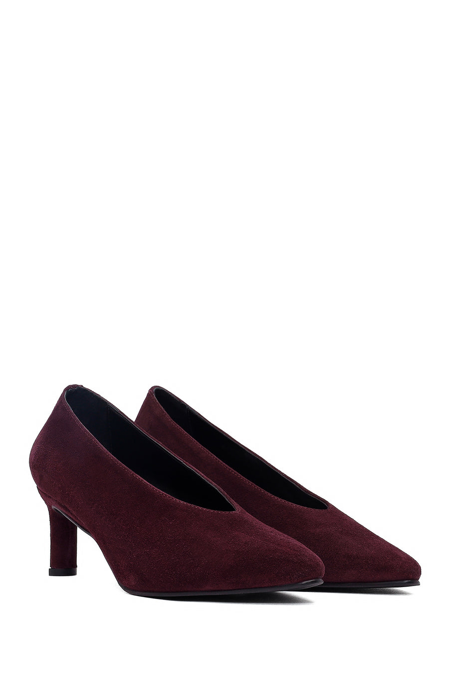Women Burgundy Short Thin Heeled Suede Leather Stiletto