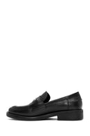 Women's Black Stone Detailed Leather Masculine Loafer | Derimod