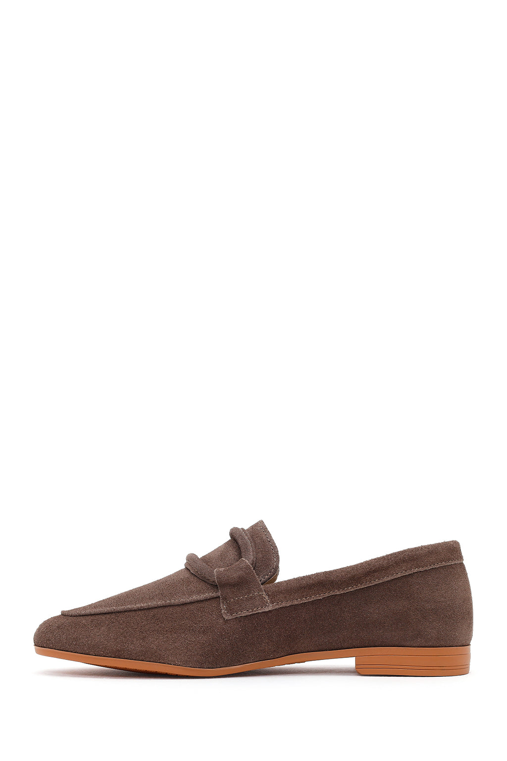 Kadın Vizon Tokalı Süet Deri Maskülen Loafer