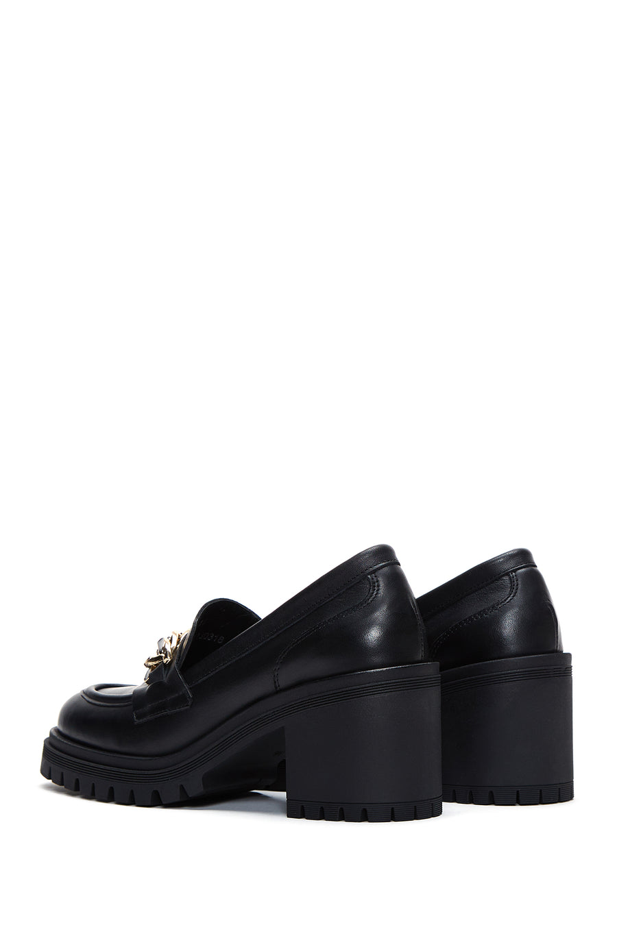 Women's Black Leather Heeled Loafer
