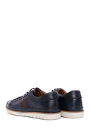 Men's Navy Blue Leather Casual Sneaker | Derimod