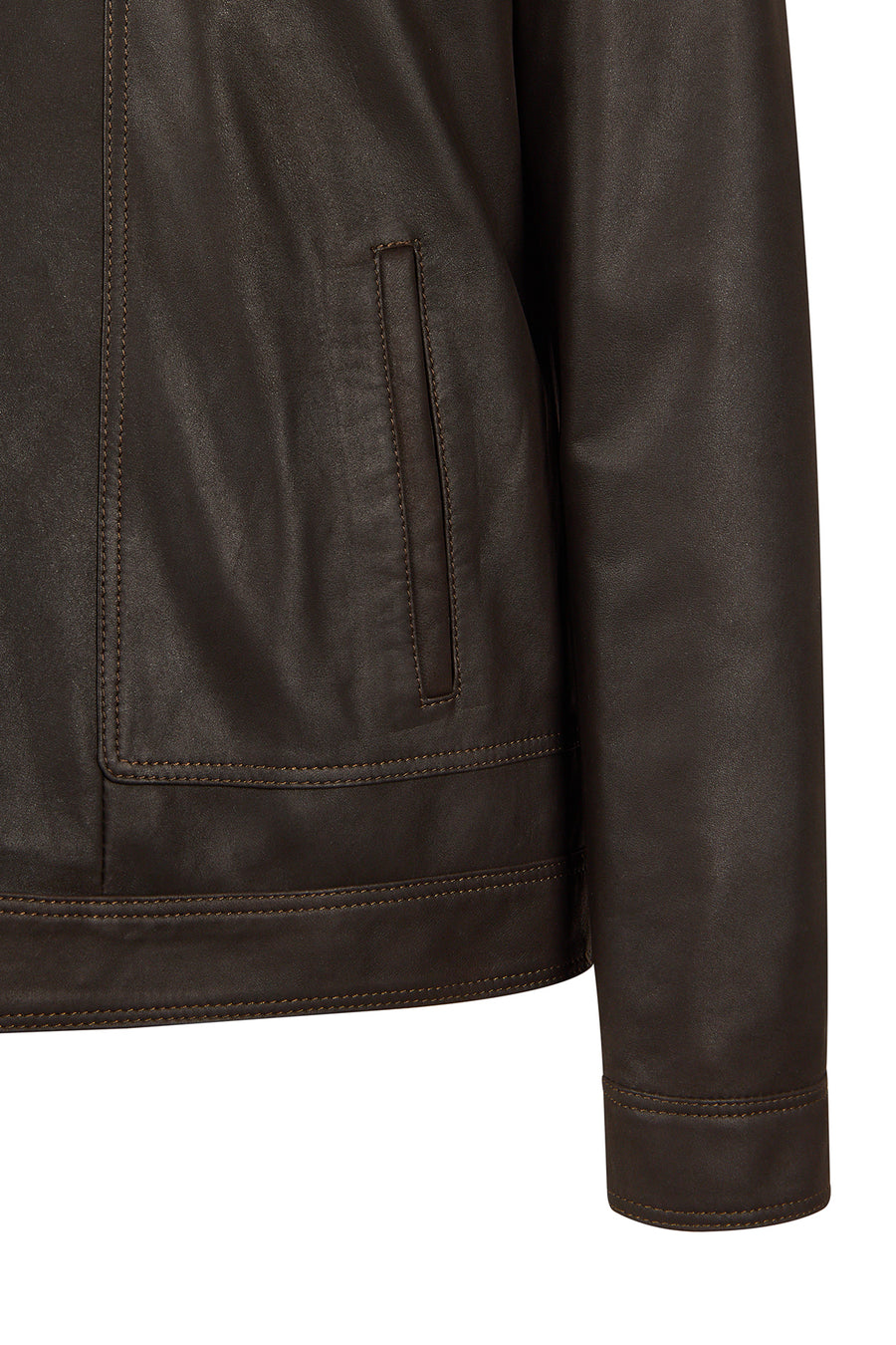 Felibe Male Brown Mandarin Collar Leather Jacket