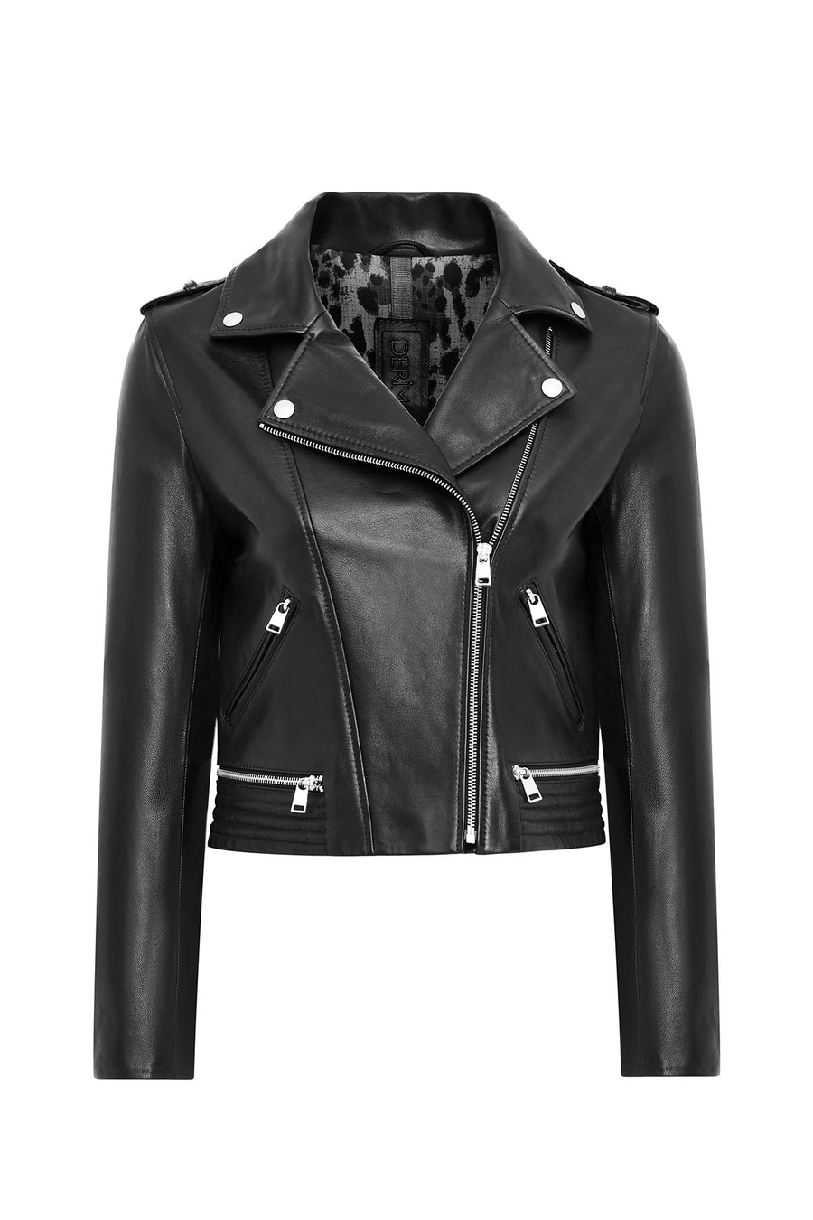 Eliza Women's Black Biker Short Leather Jacket 25SGD5299VE | Derimod