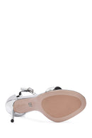 Women's Silver Ankle Strap High Thin Heel Leather Metallic Shoes | Derimod