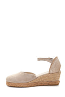 Women's Gray Suede Leather Wedge Heel Espadrille | Derimod