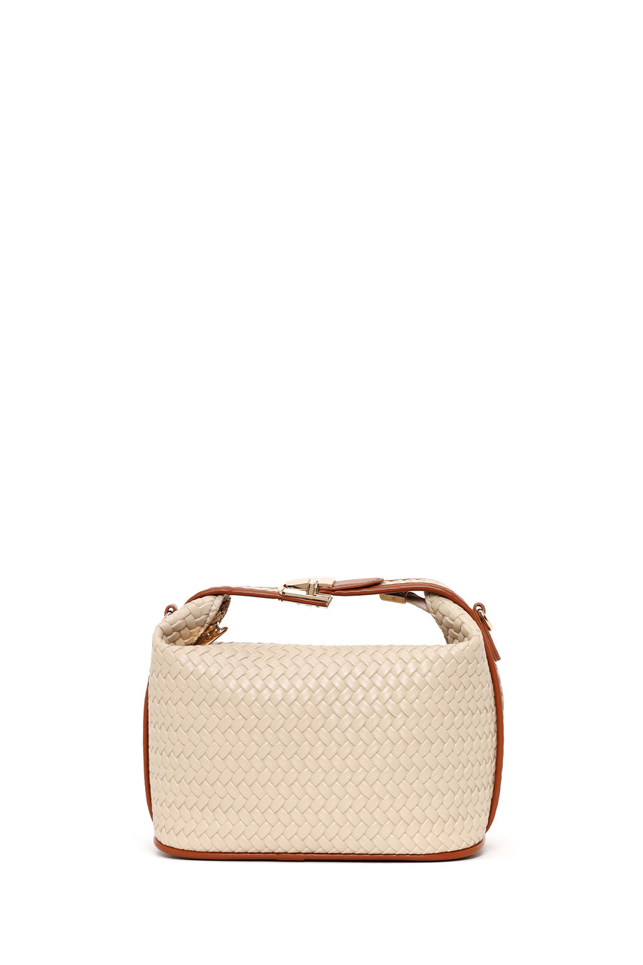 Woman Beige Long-Strap Knitted Shoulder Bag