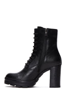 Women's Black Leather Zippered Platform Heeled Boots | Derimod